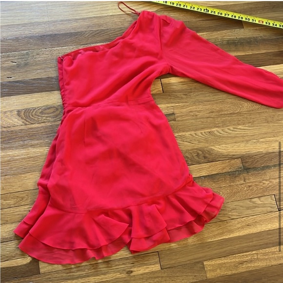 Vici bright red one shoulder long sleeve dress ruffled layered size XS - Picture 6 of 6